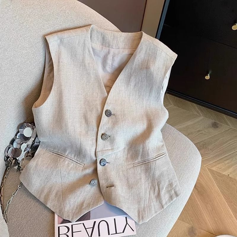 Guangzhou Thirteen Lines High-Quality Popular Item ~ No Linen No Summer Old Money Style Layered Linen Suit Vest for Women to Wear Outside