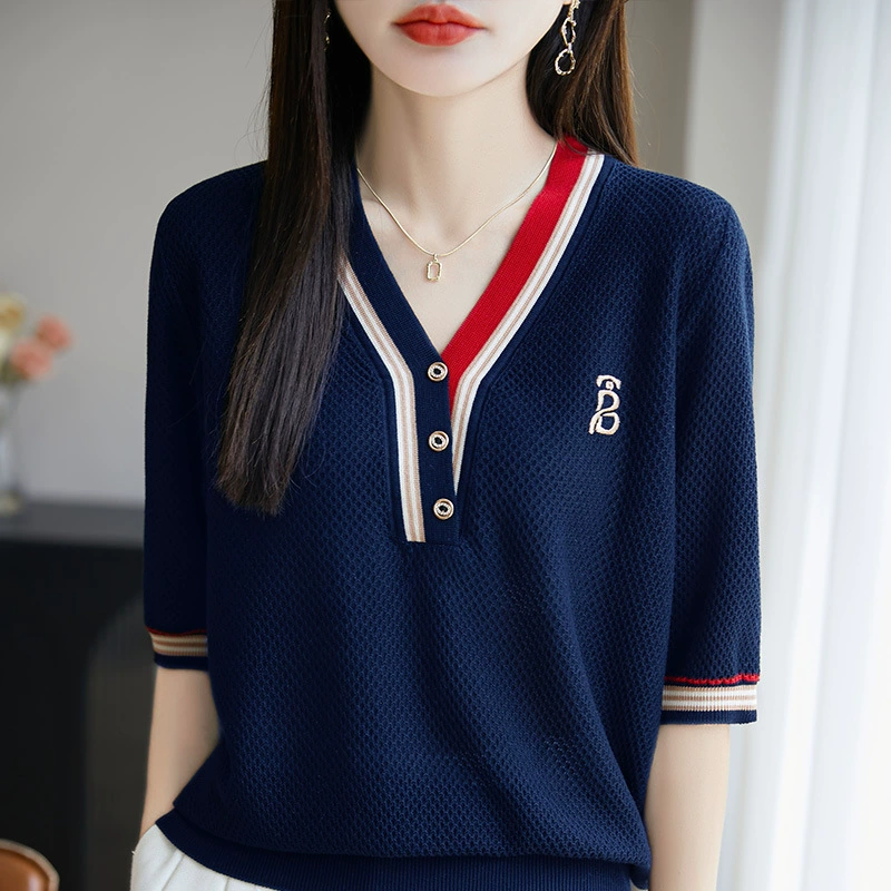 25 новых летних тонких дышащих трикотажных женских футболок с v-образным вырезом из лиоцелла и короткими рукавами, свободные универсальные футболки для похудения