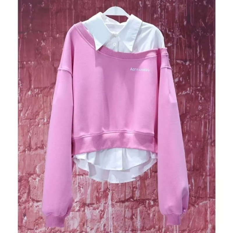 European Fashion Trend Spring New High-End Designer Style "Rouge Peach Red" Fake Two-Piece Sweatshirt