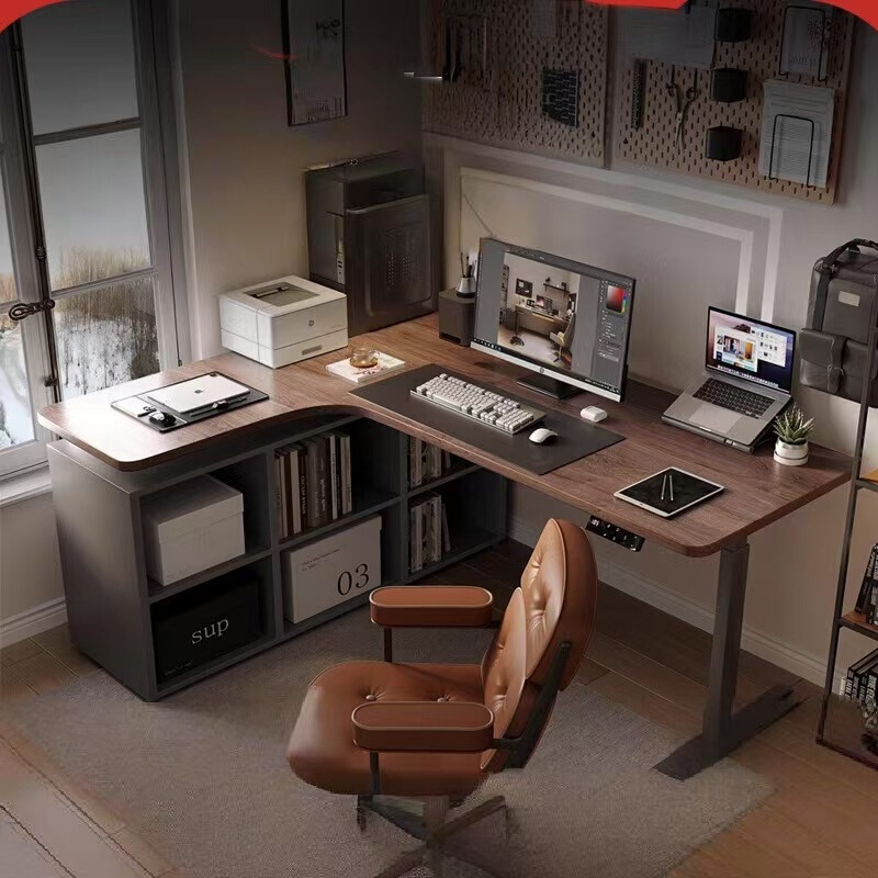 Four-legged Black Walnut Solid Wood Corner Desk L-shaped Bookcase Integrated Electric Computer Desk Corner Lifting Desk Large Board Four-legged Black Walnut Solid Wood Corner Desk L-shaped Bookcase Integrated Electric Computer Desk Corner Lifting Desk Large Board