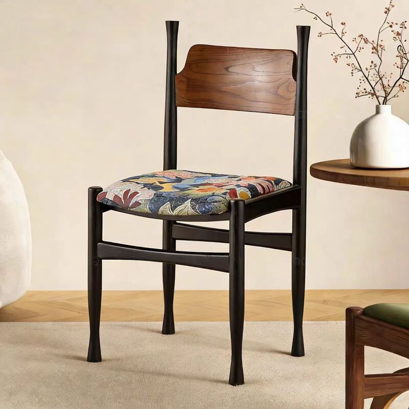 French-Style Vintage Dining Chair, Mid-Century Solid Wood Designer Chair for Dining Room, Home Dressing Chair, Hotel Backrest Chair