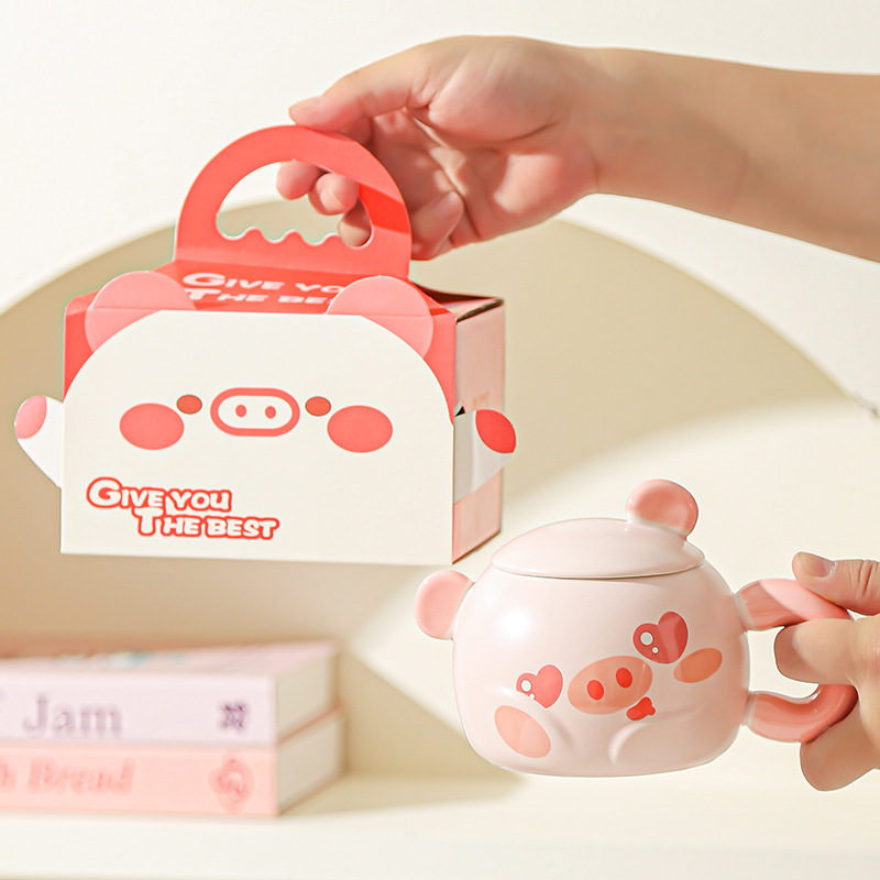 Cerdito Taza de red neta Corazón de niña rosa Hogar creativo Oficina Taza de cerámica Regalo Taza de desayuno de dibujos animados
