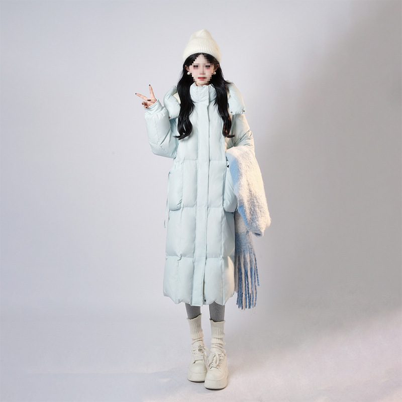Korean Color-Blocked Long White Duck down Women's Winter 2025 New Design Niche Over-The-Knee Pink down Jacket Korean Color-Blocked Long White Duck down Women's Winter 2025 New Design Niche Over-The-Knee Pink down Jacket