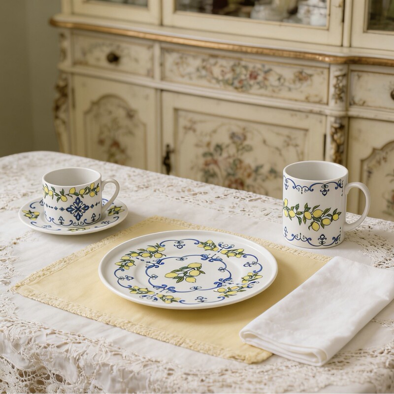 Capri Island Lemon Series Ceramic Tableware Coffee Cup Saucer Plate Souvenir Home Dessert Display Plate Light Luxury Retro