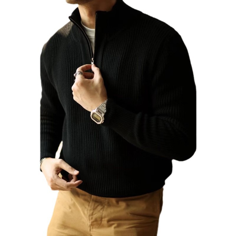 Half Zip Stand Up Collar Sweater, Men's Autumn And Winter Knitted Sweater, Thread Sweater, Hoodie Trend_voghion.com