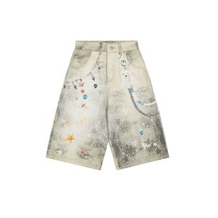 Broken Mirror 2025 Summer New Retro Loose Simple Design Denim Shorts