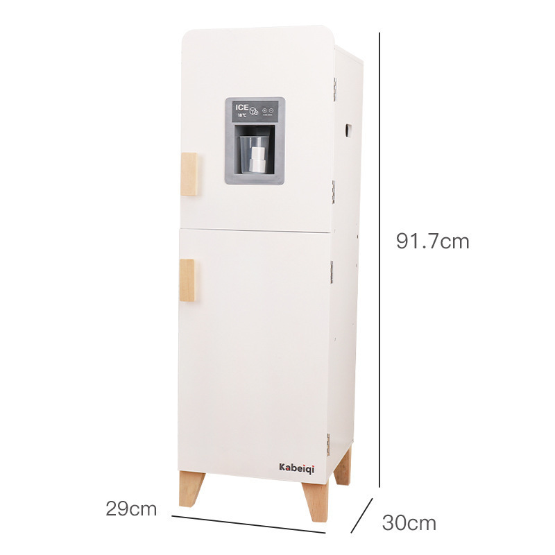 Nueva simulación de madera sonido y luz refrigerador cocina juguetes traje niños jugar casa papel jugar juguetes de cocina