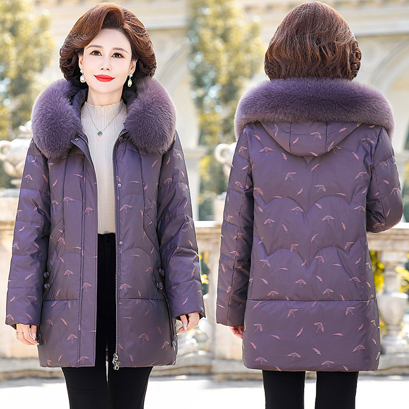 High-End Famous Brand 90 White Duck down Jacket Women's Mid-Length Winter Fashion Warm Texture Jacket for Middle-Aged and Elderly Mothers