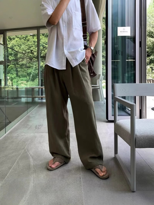 レイジースタイルの男性用コットンとリネンのワークパンツ、リラックスしたルーズストレート日焼け止めパンツ、リネン通気性のあるカジュアルスーツパンツ|undefined
