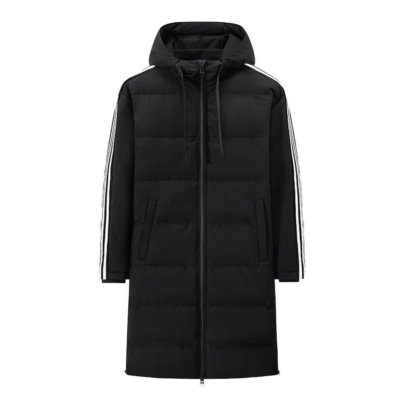 Cross-border group purchase of three-stripe cotton jackets for men and women, winter over-the-knee long cotton coats, sports training workwear cotton jackets