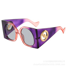 跨境款墨镜方框原片圆形金属装饰宽镜腿太阳镜欧美网红sunglasses