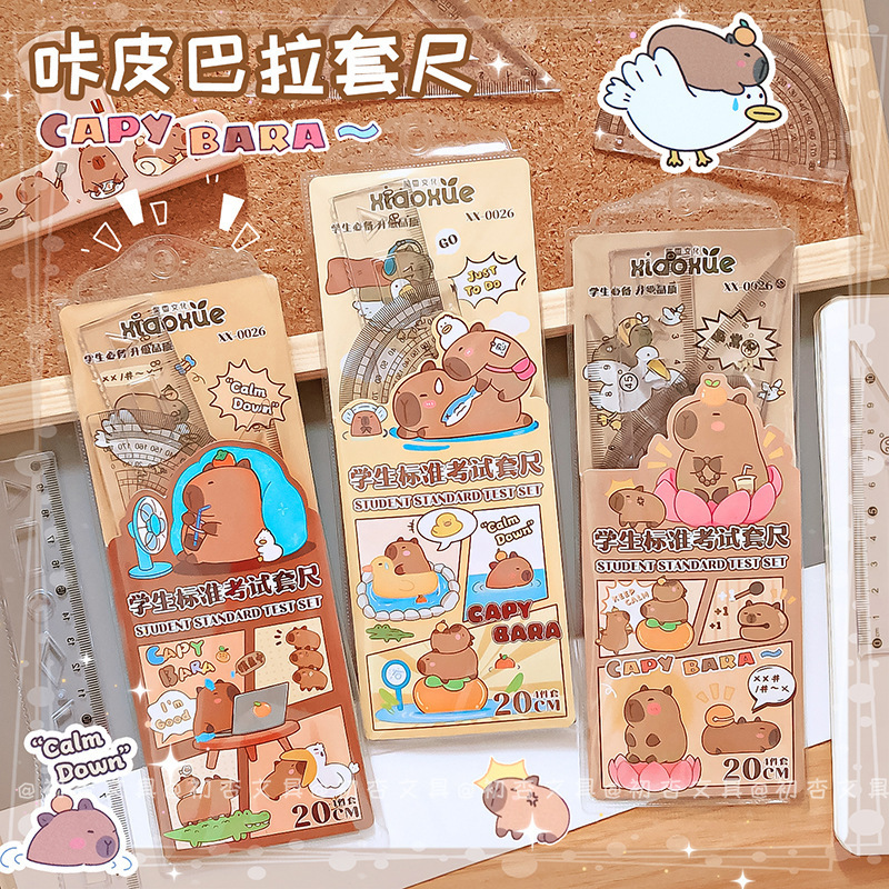 Creative Kapibara Set of Rulers, High-Looking Cartoon Soft Ruler for Primary School Students, Four-Piece Set of Mathematics Exam Measuring Stationery