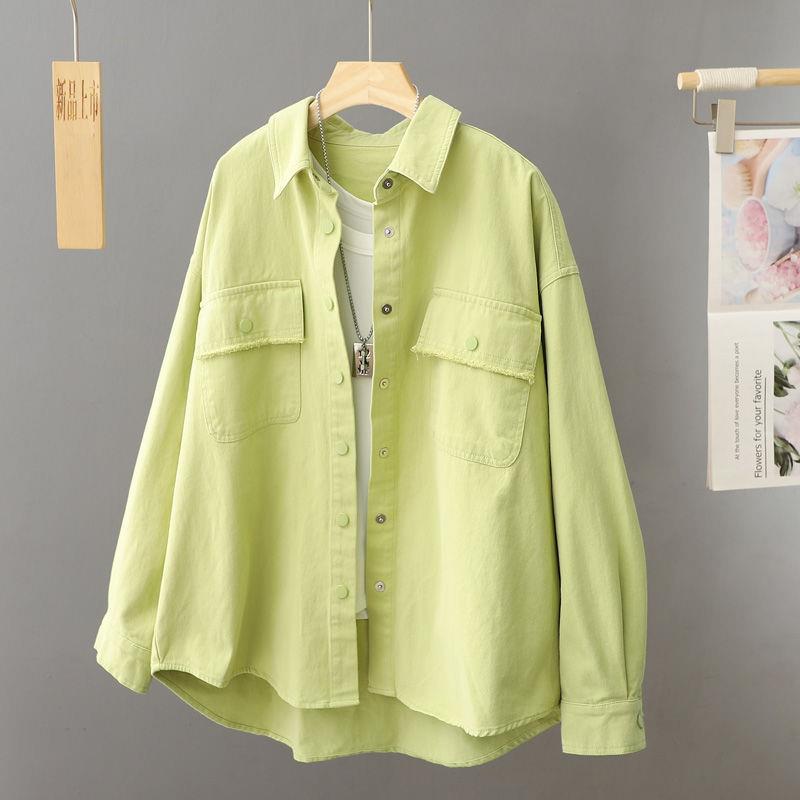 Colorful Denim Cotton Casual Shirt Jacket Women's Mid-Length Loose Large Size 2025 Early Spring New Shirt Cardigan