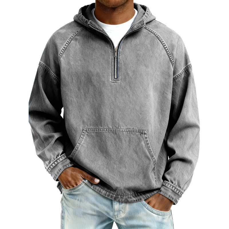 2026 Autumn and Winter Men's Pure Color Loose Hoodie Hooded Half-Zip Printed Sweatshirt European and American Large Size Loose Sweatshirt for Men 2026 Autumn and Winter Men's Pure Color Loose Hoodie Hooded Half-Zip Printed Sweatshirt European and American Large Size Loose Sweatshirt for Men