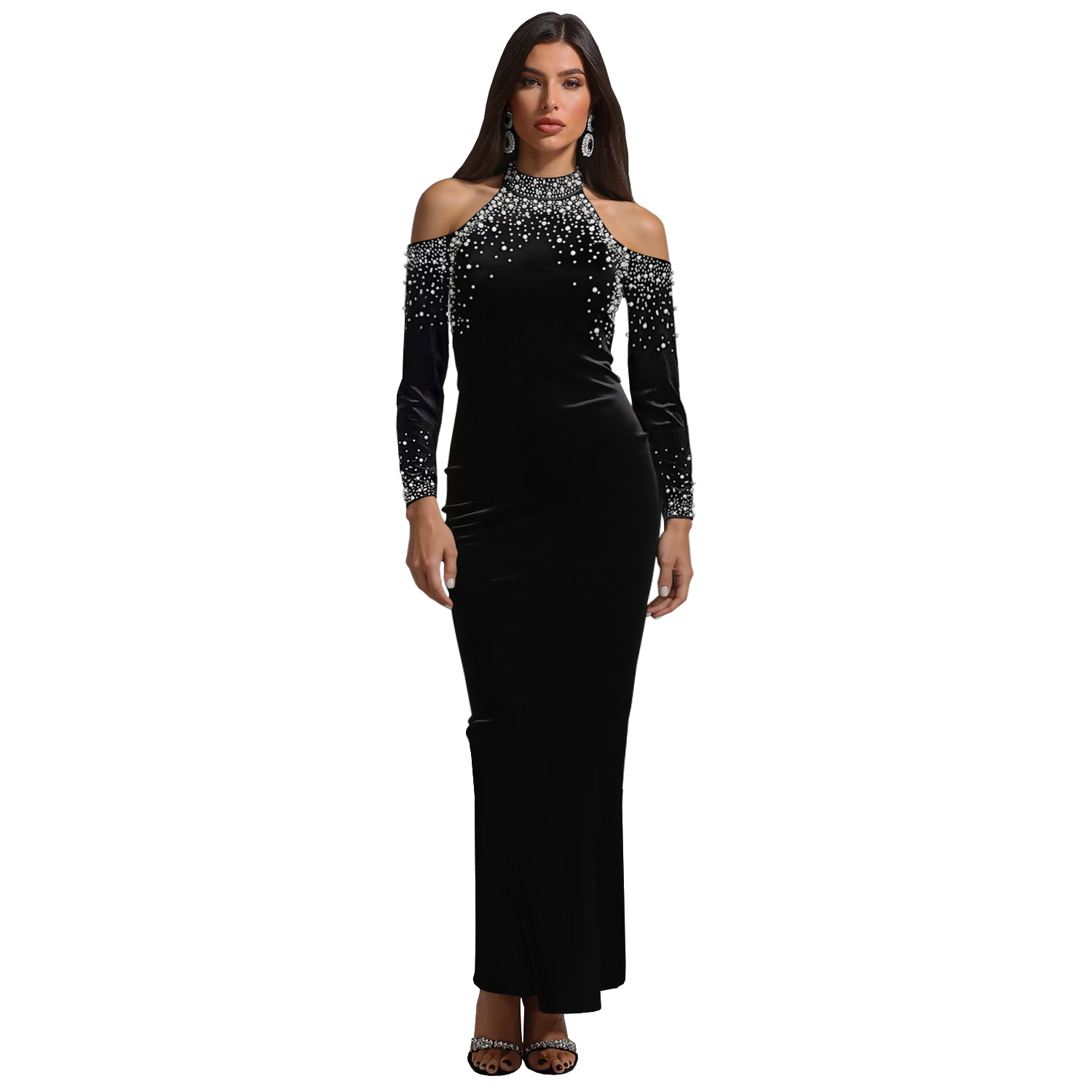 C7410 Cross-border AliExpress Amazon Moda europea y americana Temperamento de mujer Diamante caliente Bolso de cuentas Brazo Vestido sexy image 7