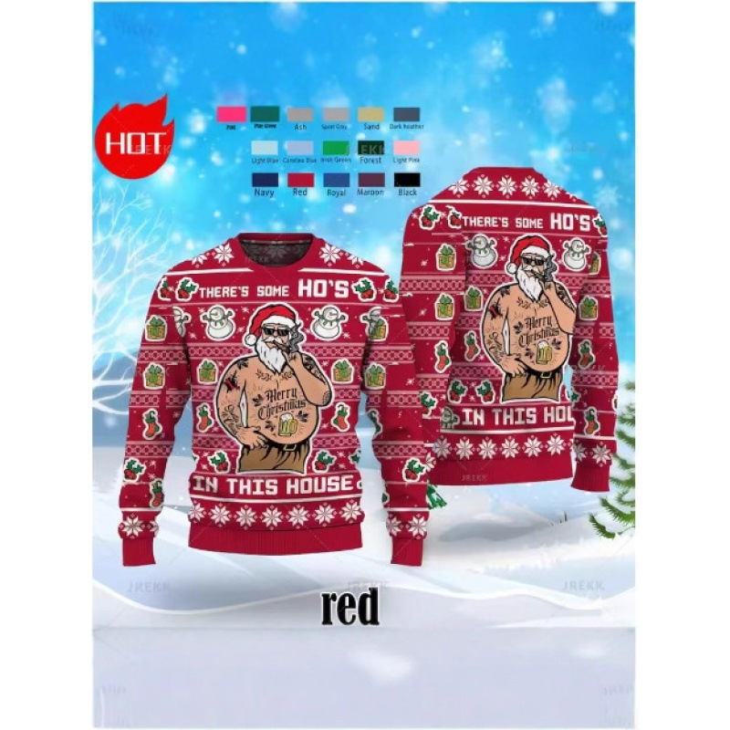 3D Merry Christmas Printed Sweatshirt Flamingo Pattern Christmas Thick Knit Sweater Men's Fun Street Ugly Cute Sweatshirt