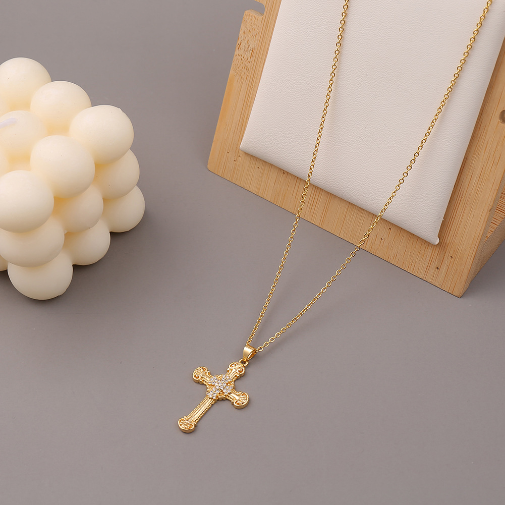 6g Weight Necklace Classification Wedding, Travel Occasion Copper Material Cross Pattern Unisex Gender Ethnic Style Style Retro Copper Cross Pendant Necklace 5