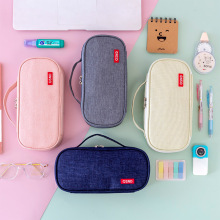 韩系简约手提笔袋学生多功能铅笔盒双层大容量文具盒批发定制logo