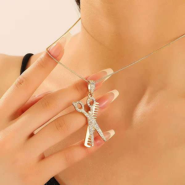 European and American ins niche personality design diamond pendant clavicle chain cross-border punk creative comb scissors necklace women