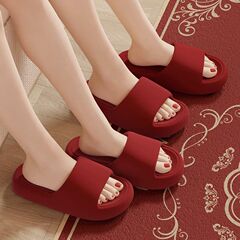 踩屎感紅色拖鞋女夏天防滑結婚情侶厚底居家居新婚高端涼拖男外穿