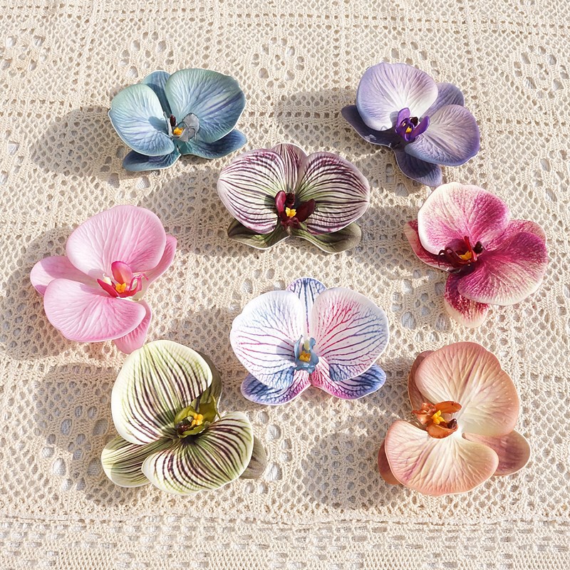 Artificial Flower Orchid Silicone Cotton 3D Printed Phalaenopsis Small Flower Head Souvenir Decoration Exquisite Wedding Fake Flower