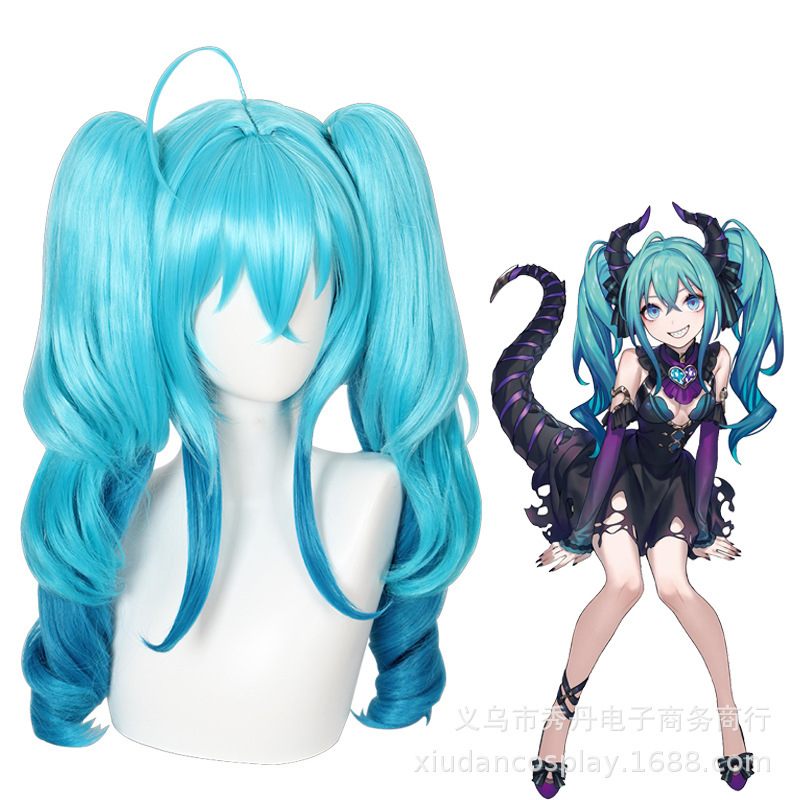Xiudan Chuyin Future Deviruchi Miku cos Wig Lake Blue Gradient Double Ponytail Model 481A
