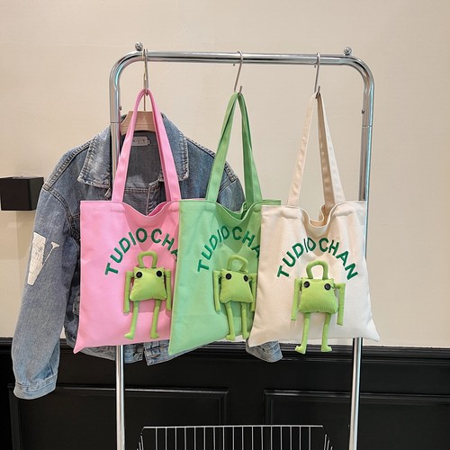 Summer Versatile Korean Canvas Bag New Niche Design College Student Commuting Shoulder Bag Internet Celebrity Cute Tote Bag