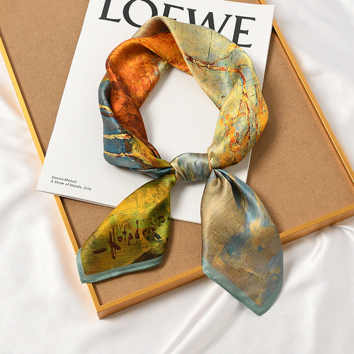 70cm Hangzhou Silk Women's Spring and Autumn Korean Version Versatile Scarf Small Scarf Real Silk Mulberry Silk Scarf Small Square Scarf