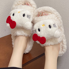 滑り止め付きのふわふわスリッパ、女性用、冬、秋冬、かわいい漫画風、ふわふわで暖かい、室内用、綿スリッパ、女性用