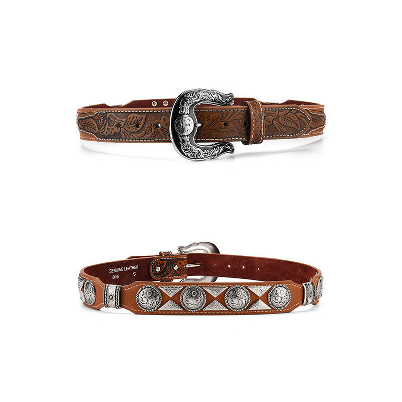 Cinturón de mujer cinturón hecho a mano estilo denim hebilla cuero genuino primera capa cinturón de vaca hombres y mujeres pantalones vaqueros a juego