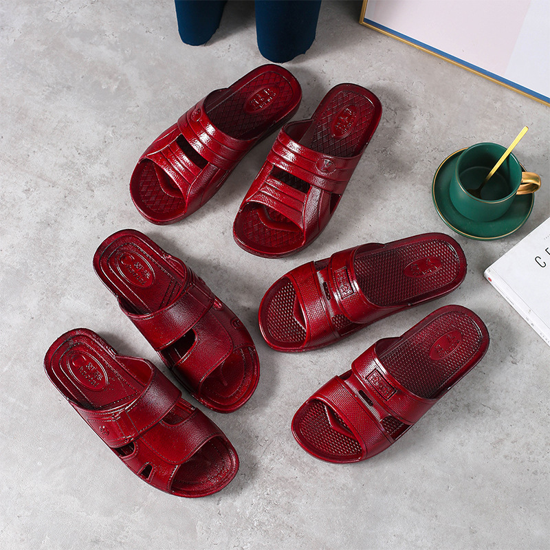 Open Toe Korean Style PVC Injection Shoe Grease Red Casual Adult Slippers Comfortable Fashion Beach Outer Wear One-Word Slippers