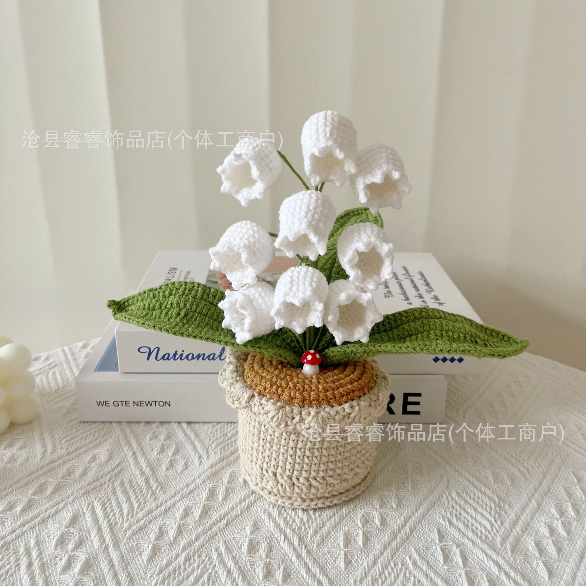 Flores artificiales transfronterizas, productos terminados de Amazon, adornos de lirio de los valles hechos a mano, rosas tejidas con hilo, adornos de bonsái para escritorio