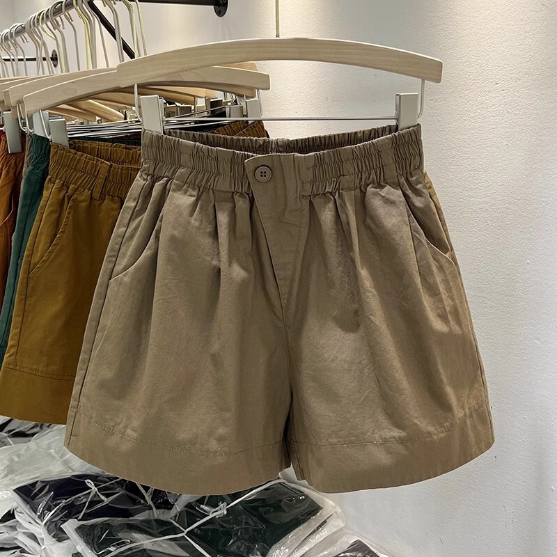 High Waist Wash Cotton Wide Leg Shorts Women's Summer Thin Fashionable All-match Slimming A- line Casual Sports Three-point Hot Pants