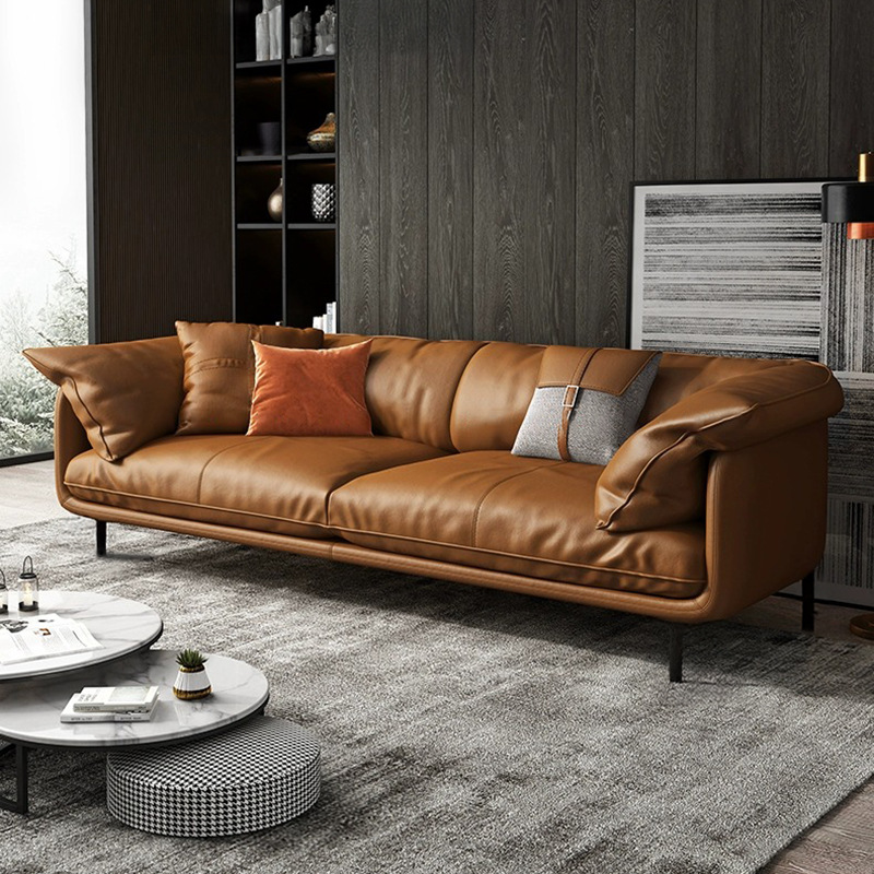 Down Nappa Leather Sofa Modern Simple Small Apartment Leather Art Sofa First Layer Cowhide Foshan Normcore Classy