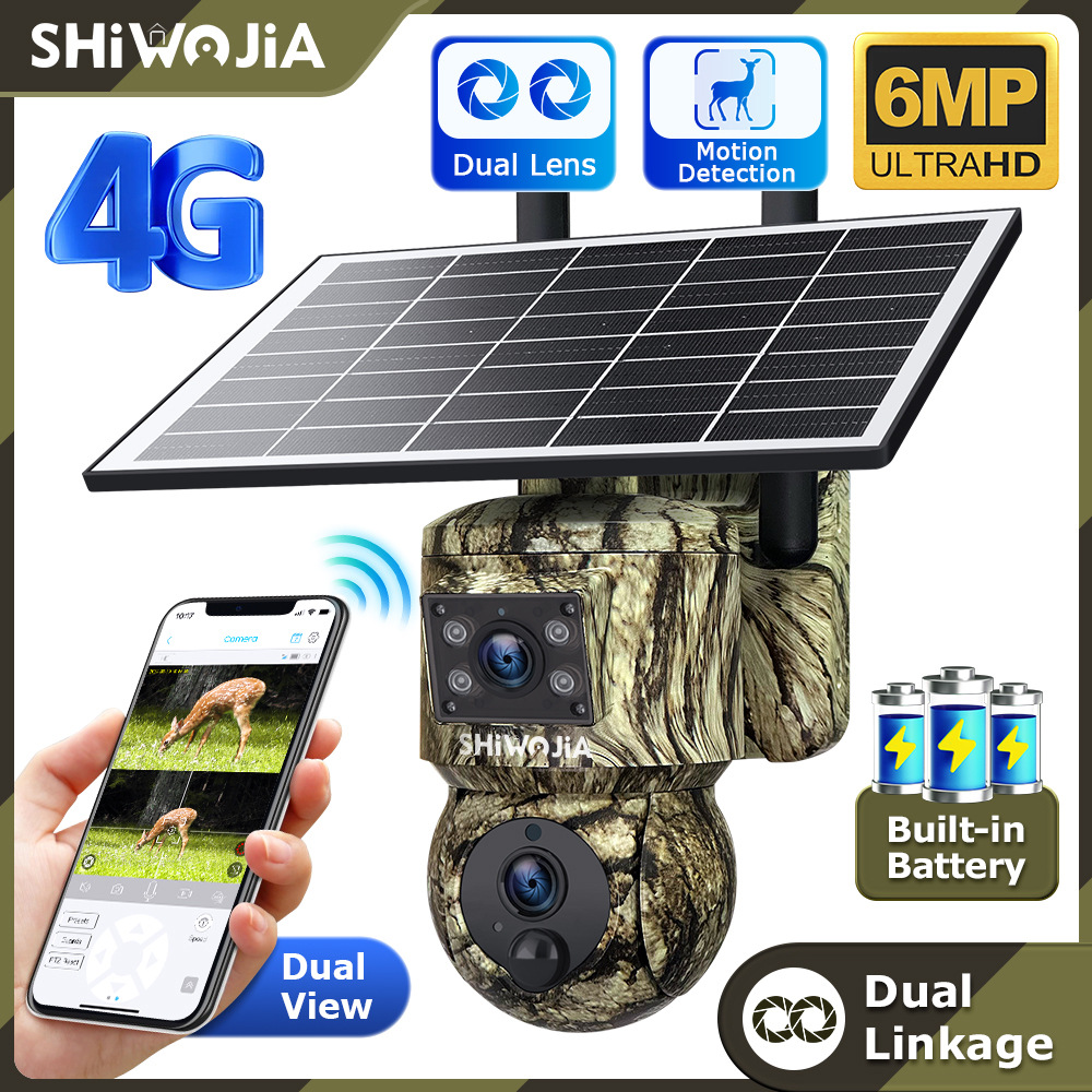 户外迷彩4G太阳摄像头 600万全彩高清无线wif太阳能GPS监控摄像头