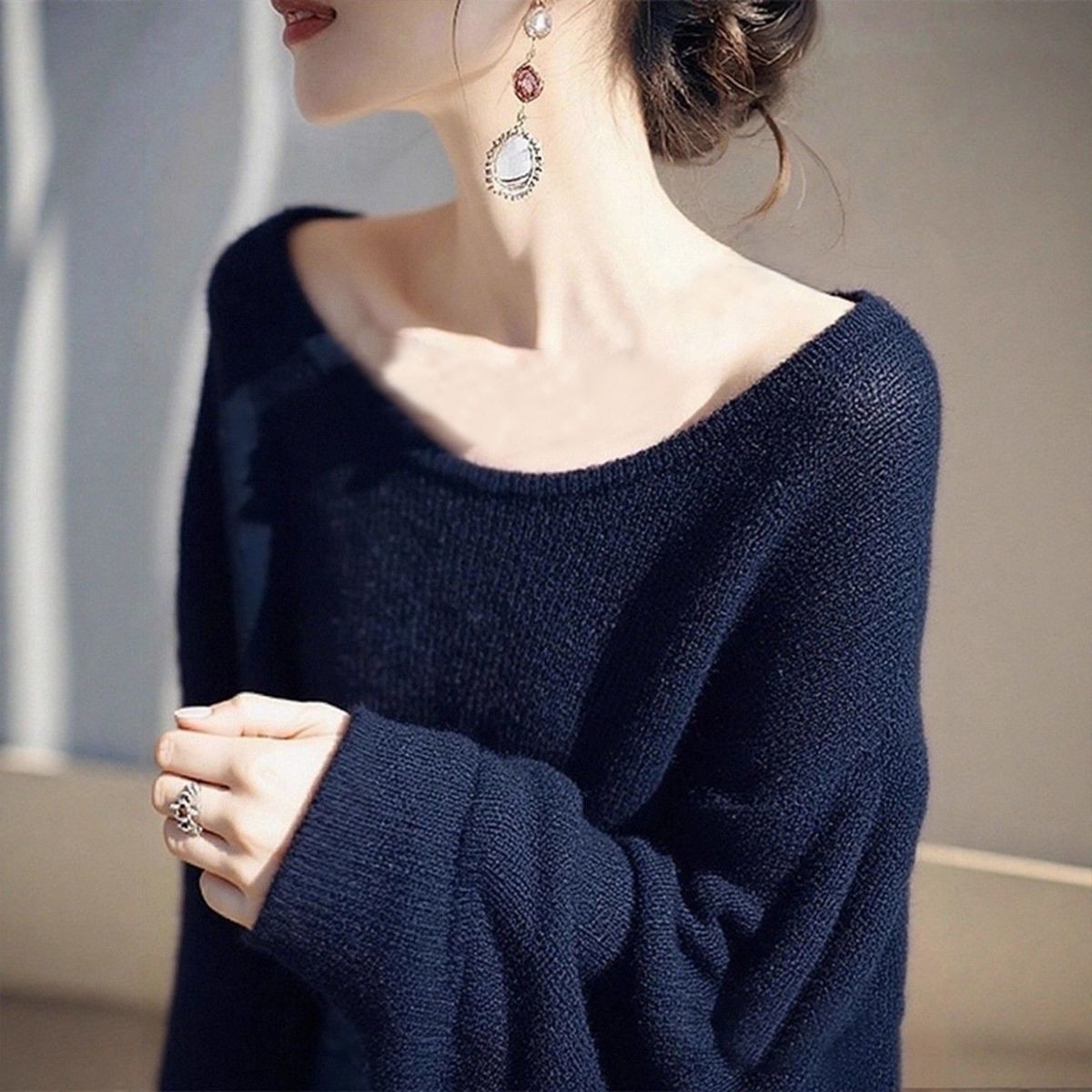 Navy Blue Knitwear Women's 2025 New Style Lazy Style High-End Korean Style Autumn and Winter Wear