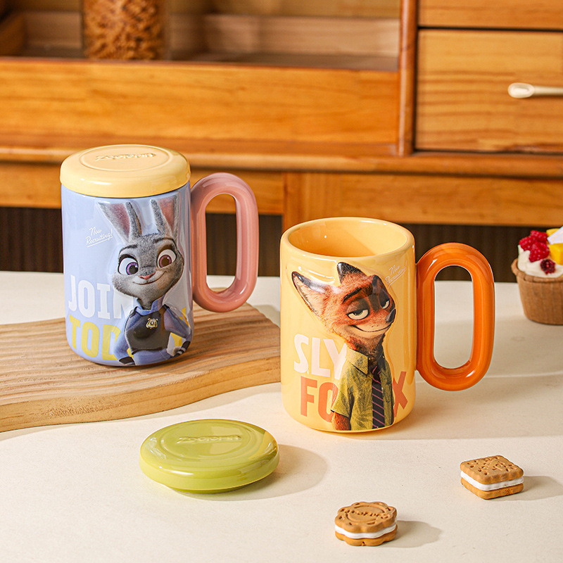 Disney Judy Cartoon Taza de cerámica con tapa de taza de alta calidad de la oficina de taza de agua regalo de cumpleaños