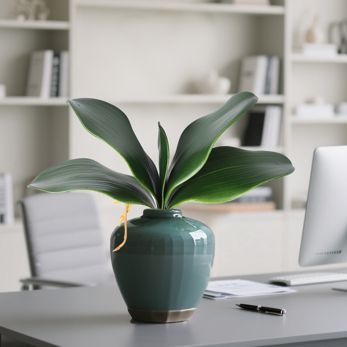 Simulación de hoja de phalaenopsis, pegamento suave, hoja de clivia PU, hoja de phalaenopsis de alta gama, accesorios de malla de seda, arreglos florales