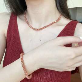 s925纯银天然南红拼接太阳石项链女高级感锁骨显白气质本命年饰品