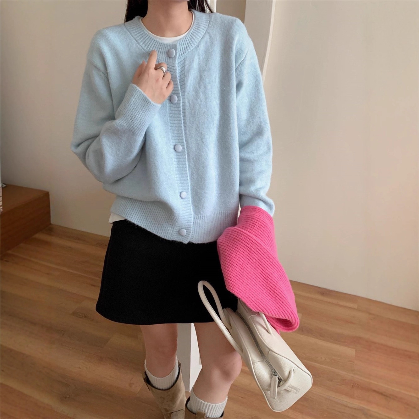 Irina 2025 Autumn and Winter New Simple Korean Girly Style Age-Reducing Comfortable Jacket Fashionable Versatile Knitted Cardigan
