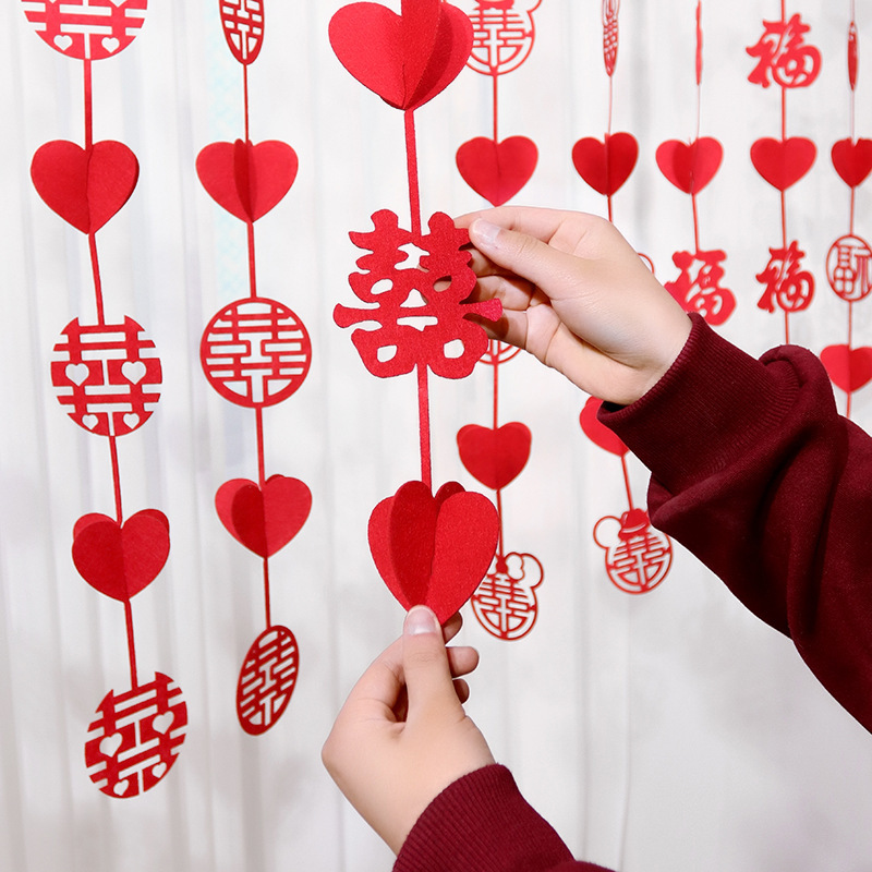 Bulk wedding supplies complete set bedroom decoration wedding arrangement felt cord curtain non-woven fabric heart flower door curtain