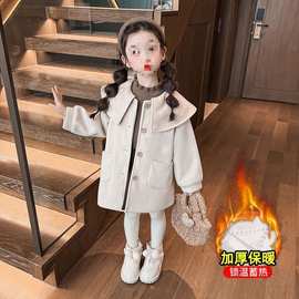 女童呢子大衣秋冬季2023洋气新款休闲夹棉保暖加厚外套女宝宝时尚