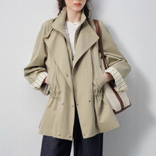 小众设计风衣女小个子2025秋新款收腰短款袖口条纹拼接宽松外套女