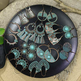 复古民族风做旧合金耳环流苏耳坠度假个性简约耳钉百搭耳饰套装女