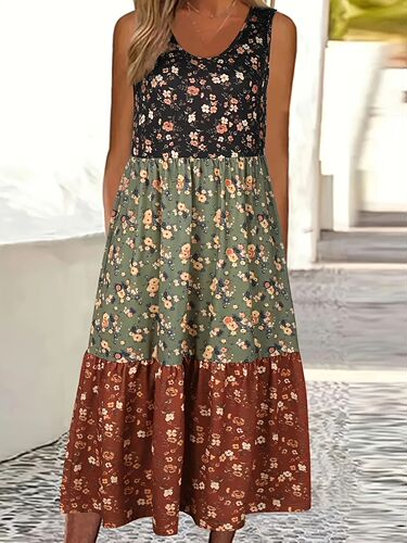 New European and American Women's Spring Digital Print Medium-Length Loose Casual Backless Dress