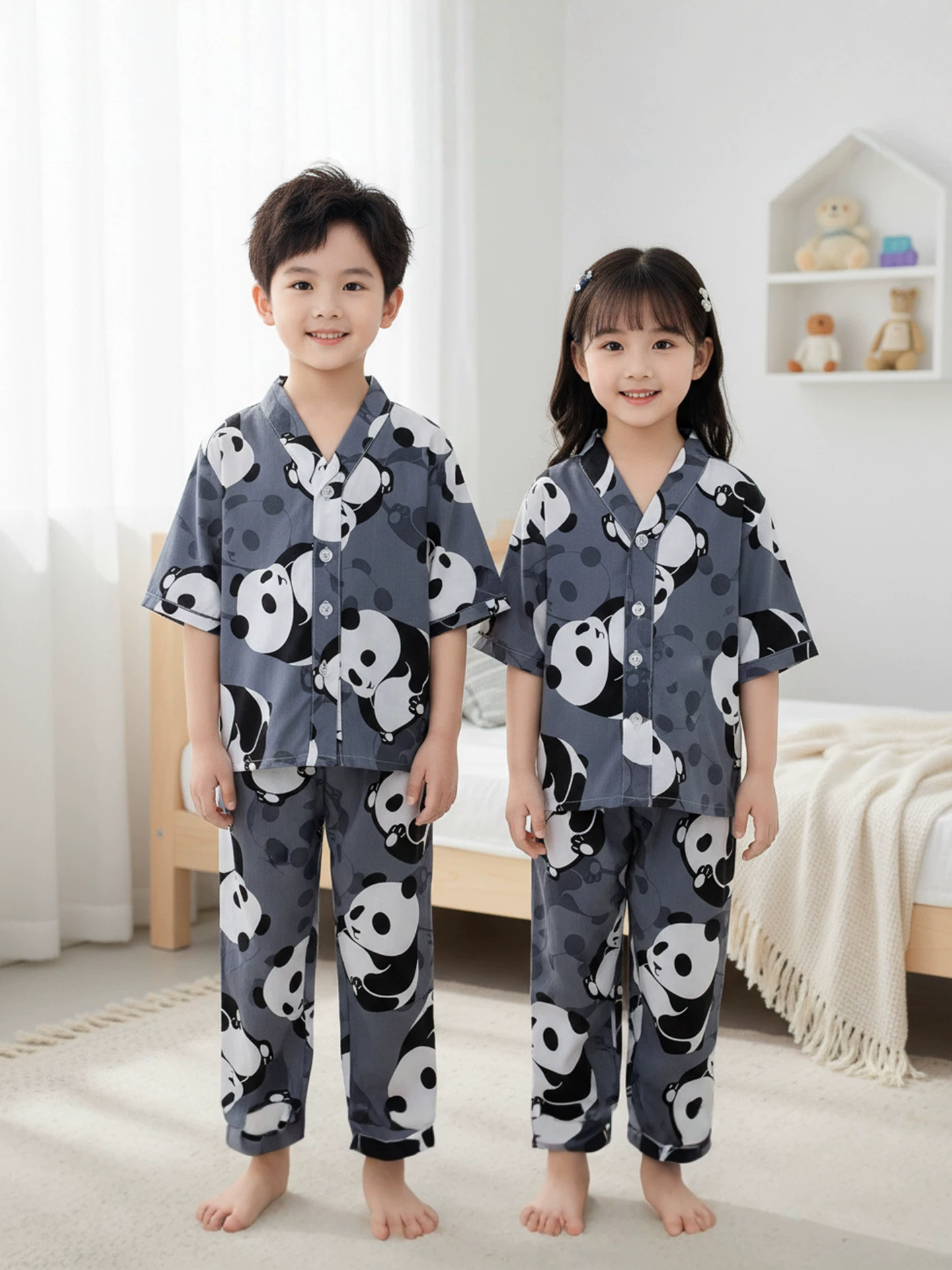 2026 nuevo pijama para niños verano niñas niñas niñas niños niños dibujos animados seda seda ropa delgada