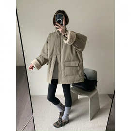洋气涤纶衣涤纶服拼接棉工装加中等外套保暖年冬季新款克服涤纶