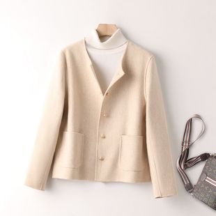Double-Sided Wool Handmade Outwear for Women 2025 Short Velvet New Haining Woolen Outwear Dark Gray