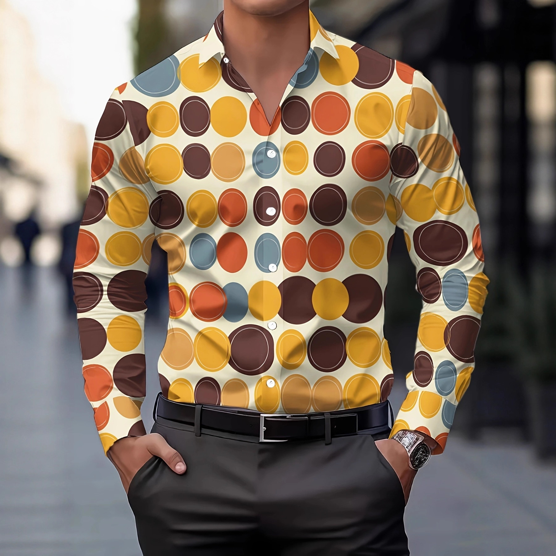 新款印花长袖衬衫 秋季透气 男士休闲商务出街百搭衬衣