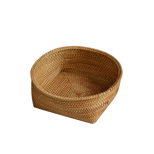 Wholesale Vietnamese autumn rattan wood woven fruit basket dried fruits and nuts for home use candy square bottom fruit plate high-end ornaments